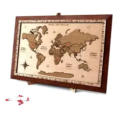 GENERICO - Cuadro Mapa Del Mundo Mapamundi 2D En Corcho 30 Cm X 25 Cm Natural Tierra