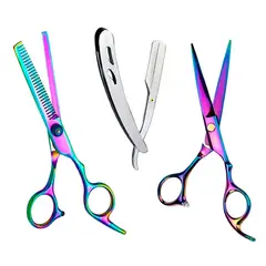 MIELTECH - Set tijeras profesionales titanio grafiladora entresacar barbera