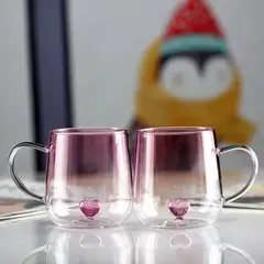 GENERICO - Set x2 Pocillos de Vidrio con Corazón Interior, Rosa - Rosa. 400 ml