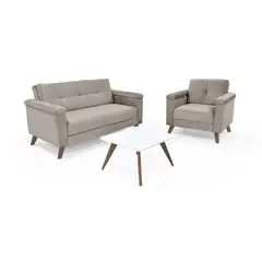 VENECIA - Set de Sala con Sofá y Poltrona Carter + Mesa de Centro Nova Tela Taupe