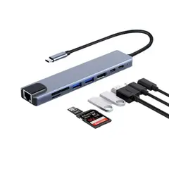 PIX LINK - Hub USB-C Multipuerto 8 en 1 con HDMI 4K, USB 3.0, PD 100W y Ethernet