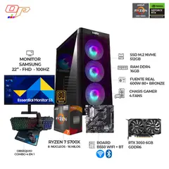 AMD - Computador Gamer Ryzen 7 5700X/ RTX 3050 / 16 GB RAM DDR4 / 512GB SSD M.2 / 22″ FHD / 600W