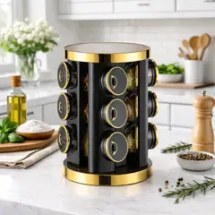SKY - Organizador De Condimentos Giratorio Para Cocina – Torre De 12 Especias Negro