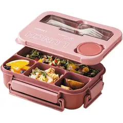 SKY - Lonchera Portátil Rosada Con Cubiertos y Compartimentos Ideal Para Adultos Niños y Oficina