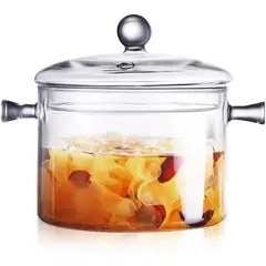 SKY - Olla De Cocina De Vidrio 1.5 L Con Tapa – Borosilicato Resistente Al Calor, Ideal Para Sopa y Leche