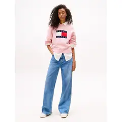TOMMY HILFIGER - Saco rosado amplio jaspeado con logo Tommy Jeans