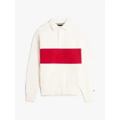 TOMMY HILFIGER - Saco blanco de rugby con diseño color block