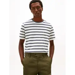 TOMMY HILFIGER - Camiseta blanca de rayas con cuello redondo
