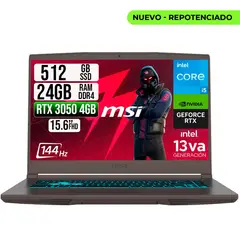MSI - PORTATIL THIN 15 INTEL I5-13420H RTX 30504GB SSD 512GB RAM 24GB 15.6" FHD 144HZ