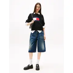 TOMMY HILFIGER - Saco negro amplio jaspeado con logo Tommy Jeans