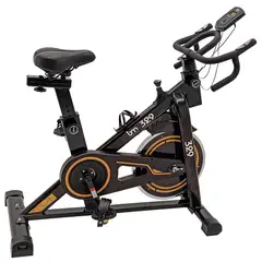 BM FITNESS - Bicicleta Estática de Spinning 329 Negro con Amarillo Resistencia de banda