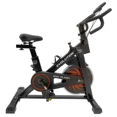 EVOLUTION FITNESS - Bicicleta Estática de Spinning EVO Flash Negro con Naranja Resistencia de fricciónperilla