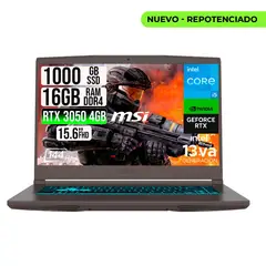 MSI - PORTATIL THIN 15 INTEL I5-13420H RTX 30504GB SSD 1TB RAM 16B 15.6" FHD 144HZ