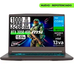 MSI - PORTATIL THIN 15 INTEL I5-13420H RTX 30504GB SSD 1TB RAM 32GB 15.6" FHD 144HZ