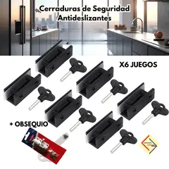 GENERICO - 6 CERRADURA DESLIZANTE ALUMINIO-PUERTAS Y VENTANAS- VERTICAL HORIZONTAL - 2.4” JUNTAS DE GOMA + OBSEQUIO