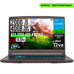 MSI - PORTATIL THIN 15 INTEL I5-13420H RTX 30504GB SSD 2TB RAM 40GB 15.6" FHD 144HZ
