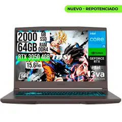 MSI - PORTATIL THIN 15 INTEL I5-13420H RTX 30504GB SSD 2TB RAM 64GB 15.6" FHD 144HZ