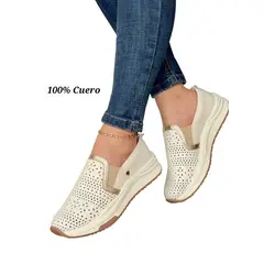 EVEGONZ - Zapato de Cuero Cómodo Tenis de Mujer Sin Cordón