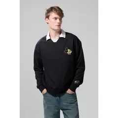 KOAJ - Buzo oversize negro con cuello polo y arte de Mickey Hombre