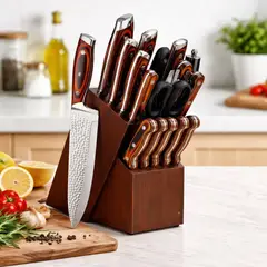 GENERICO - Juego Cuchillos Cocina Base Madera Acero Inoxidable Premium