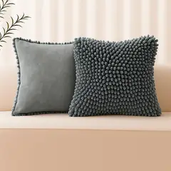 LILE - Cojín Decorativo Teddy Plomo