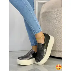 EVEGONZ - Zapato Casual Negro Zapatos Sin Cordón de Cuero