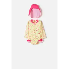 LITTLEMIC - Vestido de baño de con gorro multicolor para bebé niña