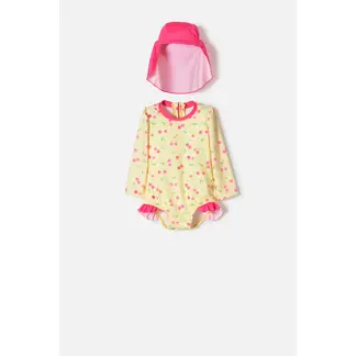 LITTLEMIC - Vestido de baño de con gorro multicolor para bebé niña
