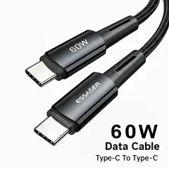 GENERICO - Cable Essager USB - C a USB - C 60w Trenzado 2m Negro