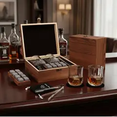 ORIGINAL HEALTH - REGALO PARA HOMBRES SET KIT DE WHISKY CON VASOS+ PIEDRAS ENFRIADORAS + PINZAS