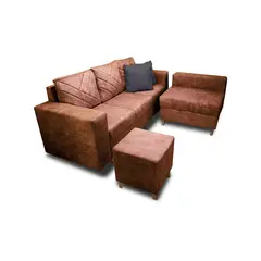 MUEBLES REM - Sala Amsterdam + Silla + Puff en Tela Petfriendly 205X72X155 Cm Camel