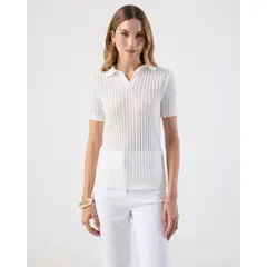 PATPRIMO - Polo Punto Calado Manga Corta  Para Mujer Blanco