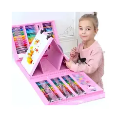 GENERICO - Super Mega Art Set 208 Piezas Crayon Lavable Incluye Estuche Rosa