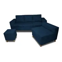 MUEBLES REM - Sala Amsterdam + Poltrona + Puff en Tela Amiglable Con Mascotas 205X72X155 Cm Azul Petroleo