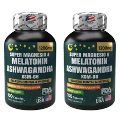 NATURAL MEDICINE - Ashwagandha + Super Magnesio + Melatonina Fórmula para el Descanso x2