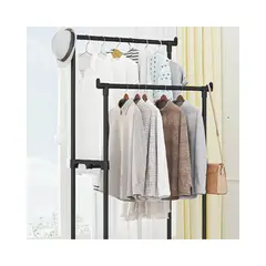 GENERICO - Rack Organizador Doble Para Ropa Perchero Closet Con Ruedas Negro
