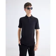 SEVEN SEVEN - Polo Tejido Con Zipper Para Hombre Negro