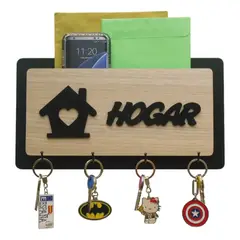 GENERICO - Portallaves De Pared Hogar Con Buzón En Madera Soporte Llaves Color Negro Con Natural