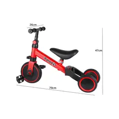 GENERICO - Triciclo 3 En 1 Misagu Rojo Multifuncional Asiento Ajustable Plegable