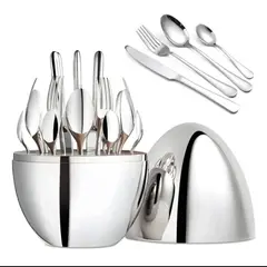 GENERICO - Set de Cubiertos 24 Piezas en Acero Inoxidable con Estuche Huevo Plateado