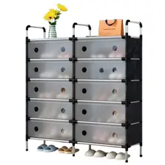 ZHOPI CO - Organizador De Zapatos Metálico 5 Niveles Zapatero Doble Con Tapa