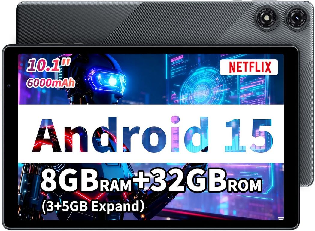 Tablet 10.1 Ips Hd, 3 Gb, 32 Gb, Android 15, Wifi, 6000Mah Gris Oscuro