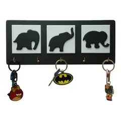 GENERICO - Portallaves De Pared Moderno De Madera Diseño Elefantes Color Negro