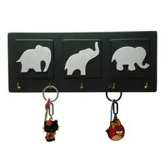 GENERICO - Portallaves De Pared Moderno De Madera Diseño Elefantes Color Niquelado