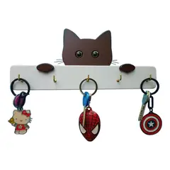 GENERICO - Portallaves De Pared En Madera Diseño Gato Curioso Color Marrón