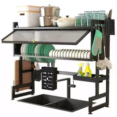 GENERICO - Organizador y Escurridor de Platos con Tapa Acero Inoxidable Premium