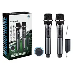 GENERICO - Micrófono Inalámbrico Profesional Doble Uhf Recargable Negro
