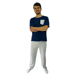 BY MORNING - Pijama Hombre Manga Corta de Algodón azul