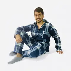 BY MORNING - Pijama Térmica Hombre cuadros azul