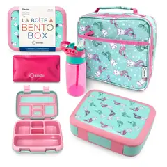 GENERICO - Kit Lonchera Bento Infantil Kinsho Maletín Termo Cuchara Turquesa